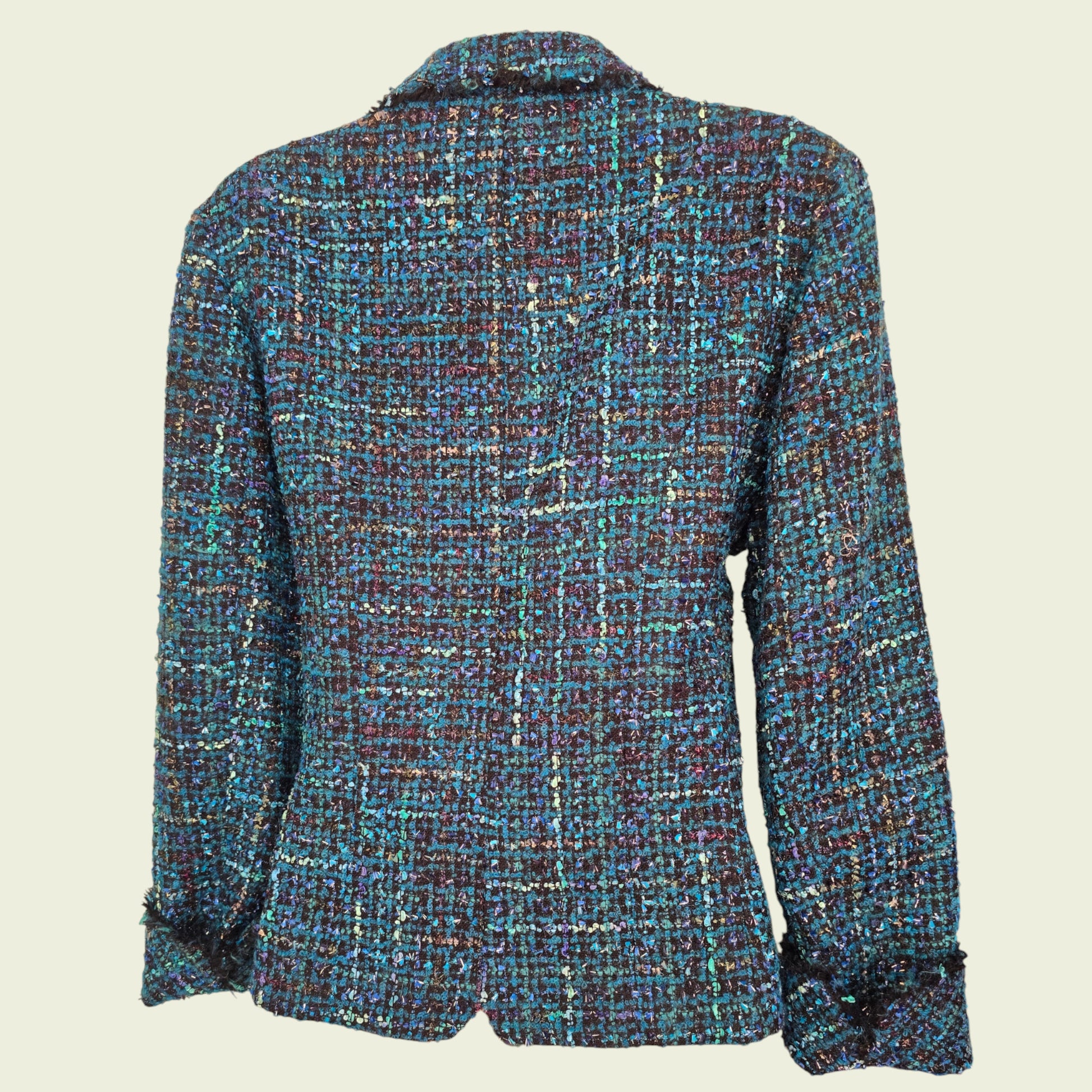 Multicolored textured jacket on a plain background