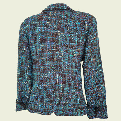 Multicolored textured jacket on a plain background