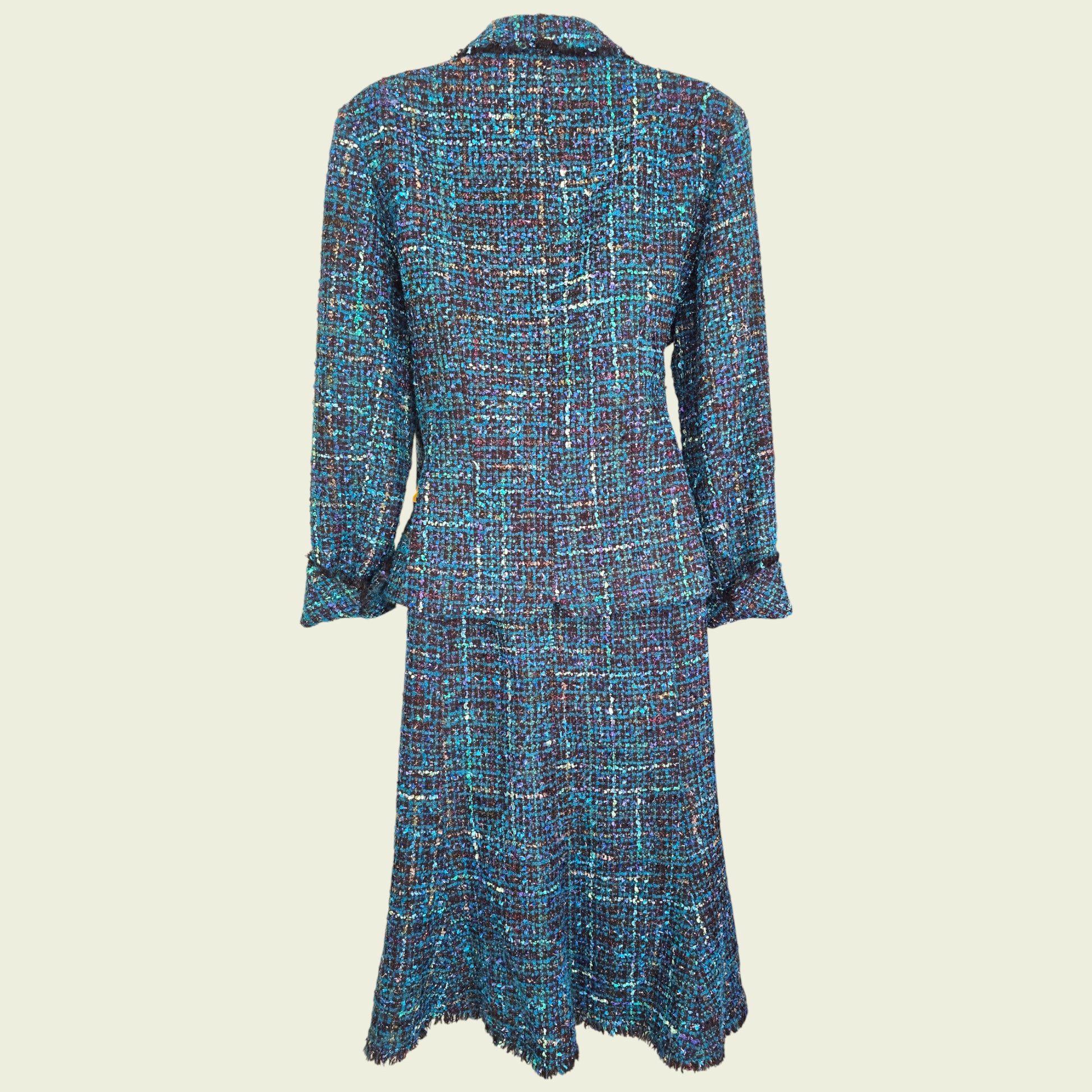 Multicolored textured suit on a beige background