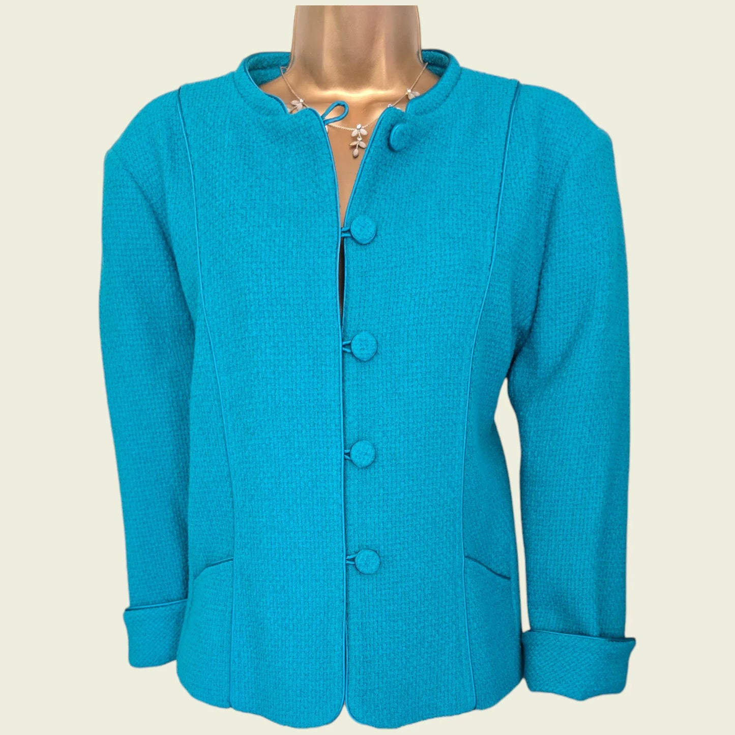 Caroline Charles Vintage Turquoise Blue Dress And Jacket UK 16/18 US 12/14 EU 44/46 - Timelessfashions