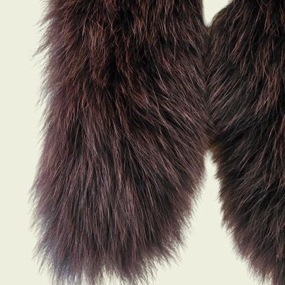 Close up of fur collar on beige background