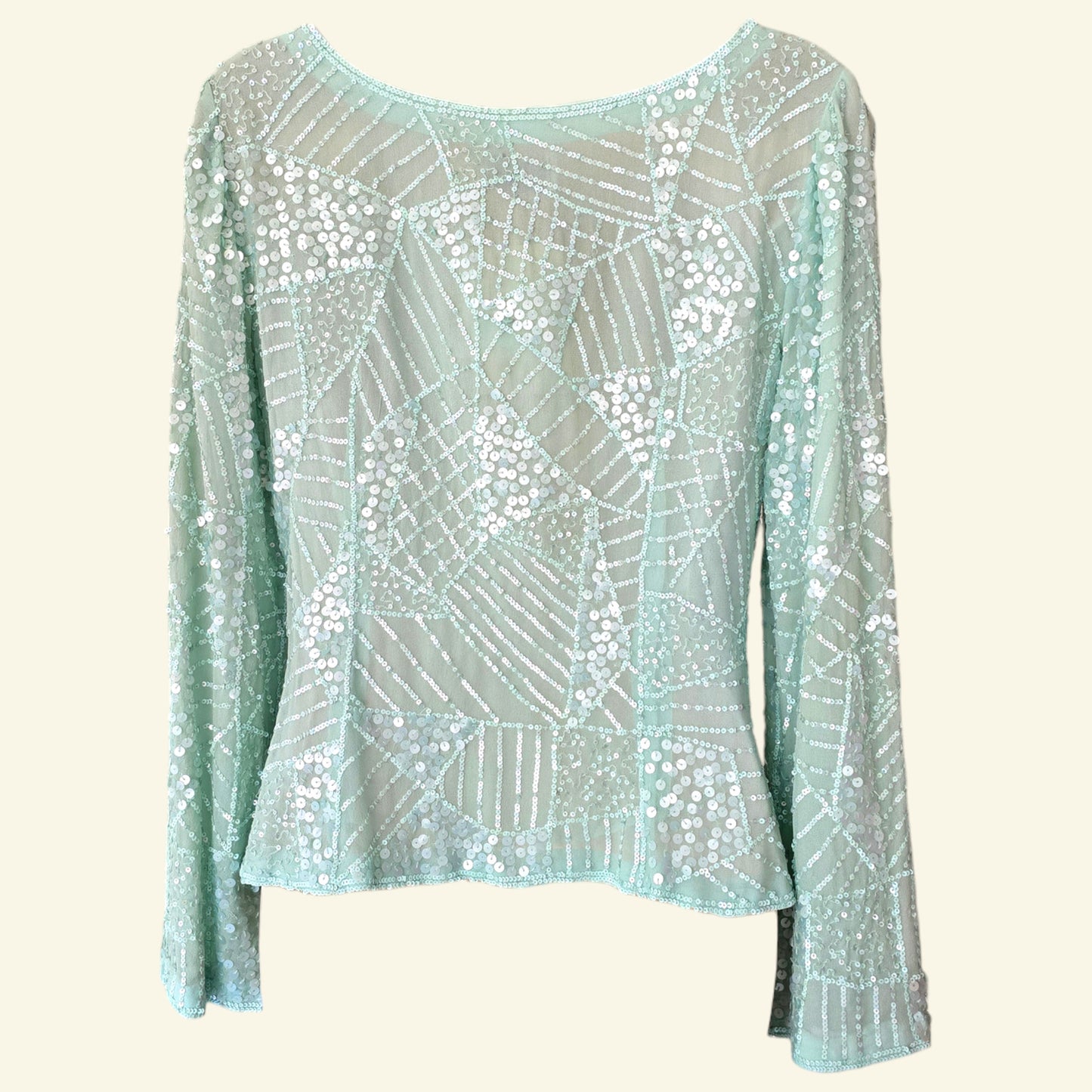 Mint green sequin top on a white background