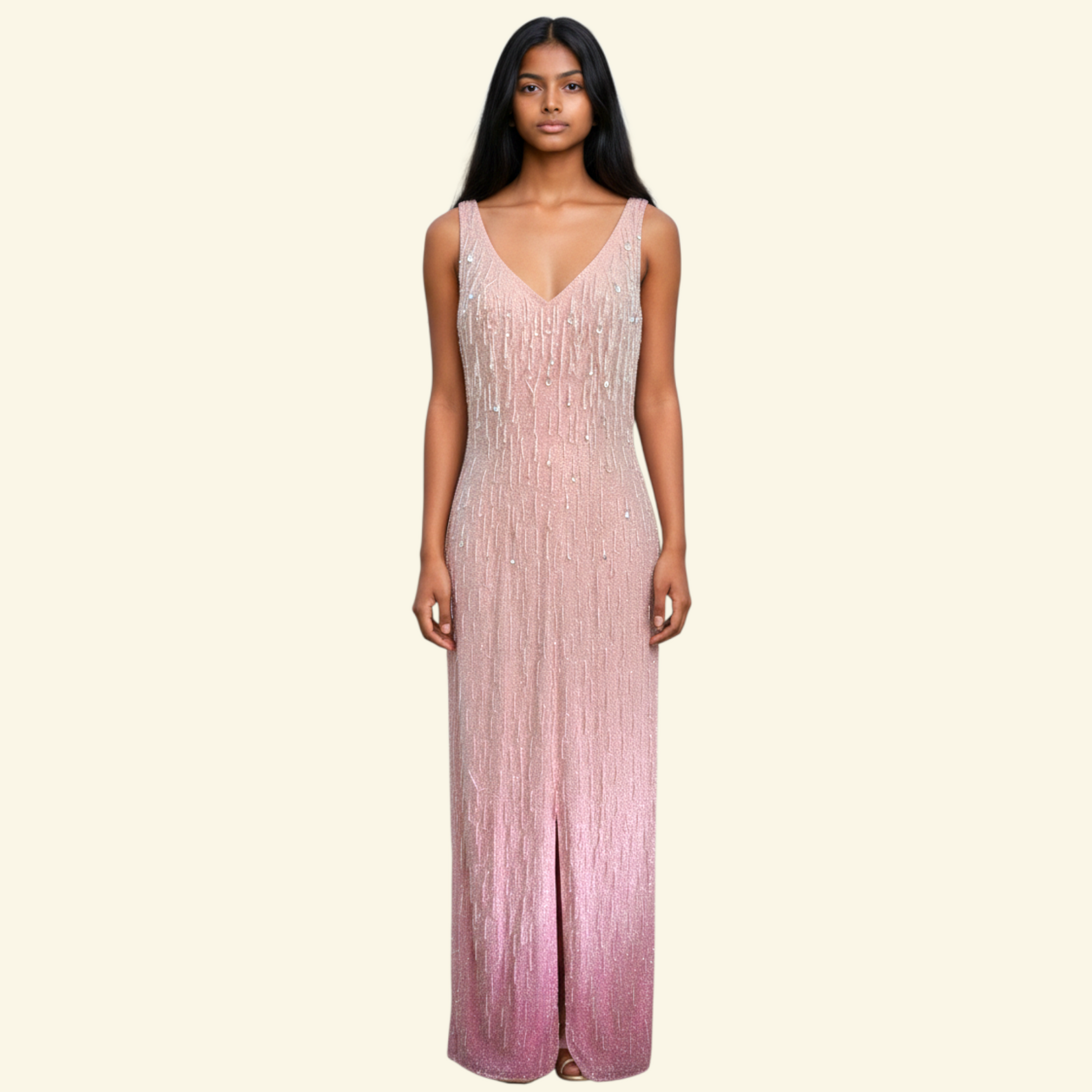 Nolan Miller Vintage Unique Two Tone Pink Beaded and Sequinned Dress UK 6 US 2 EU 34