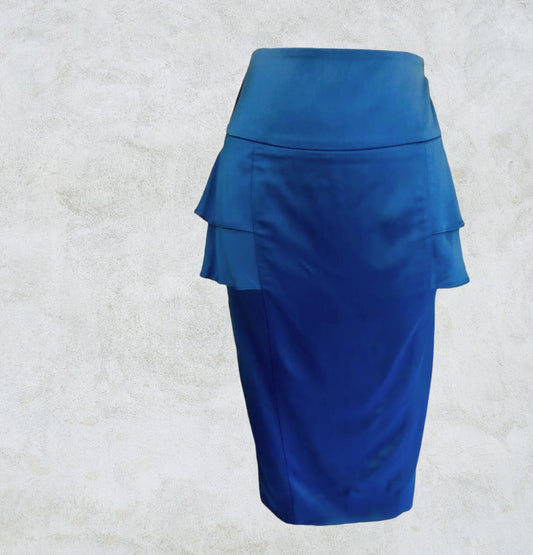 Reiss - Lucy - Turquoise Satin Peplum Pencil Skirt UK 10 US 6 EU 38 RRP £110 Timeless Fashions