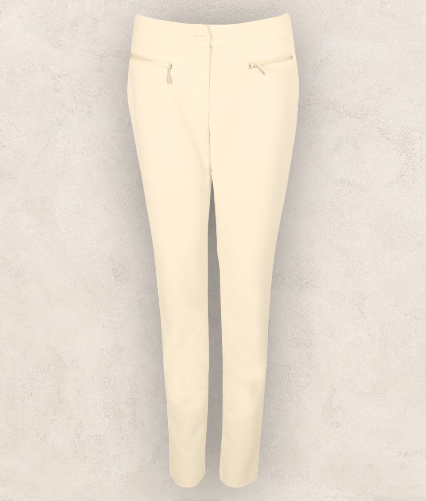 Marie Mero Cream Ladies Zip Pockets Tapered Stretch Trousers UK 16 US 12 EU 44 Timeless Fashions