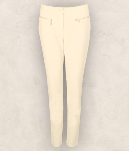 Marie Mero Cream Ladies Zip Pockets Tapered Stretch Trousers UK 16 US 12 EU 44 Timeless Fashions