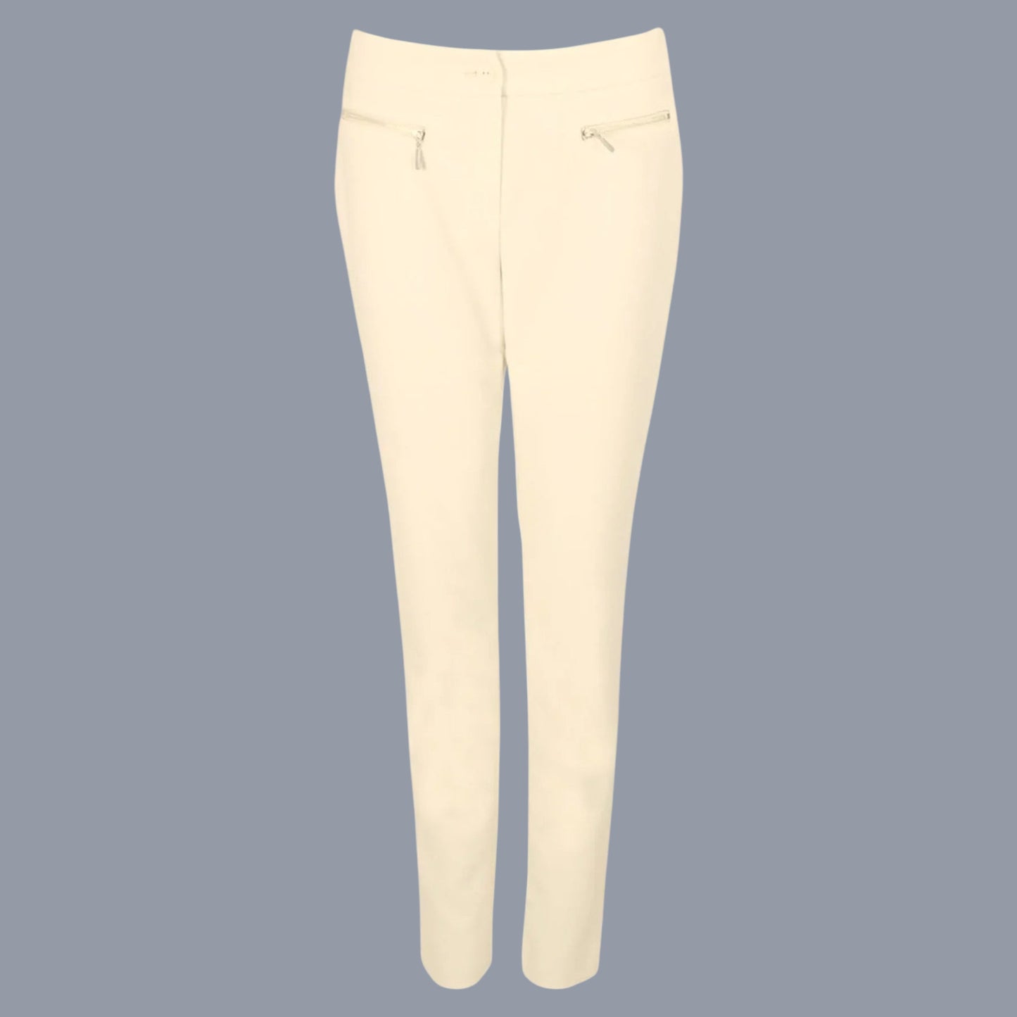 Marie Mero Cream Ladies Zip Pockets Tapered Stretch Trousers UK 16 US 12 EU 44 - Timelessfashions