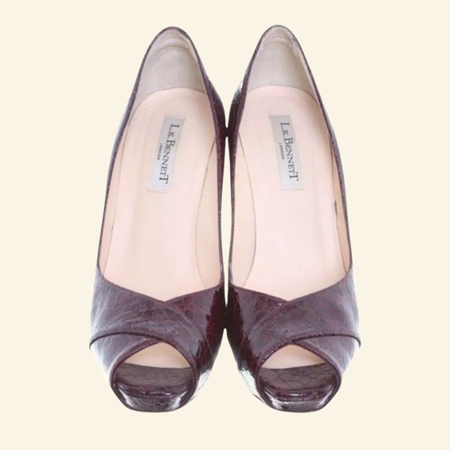 L.K. Bennett Snakeskin Burgundy Leather Peep Toe Court Shoes UK 7 US 9.5 EU 41 - Timelessfashions