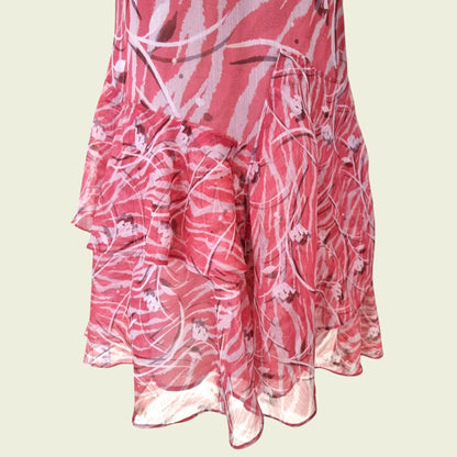 All Saints Enya Kazuno Pink And Cream Ruffled Dress UK 10 US 6 EU 38 - Timelessfashions