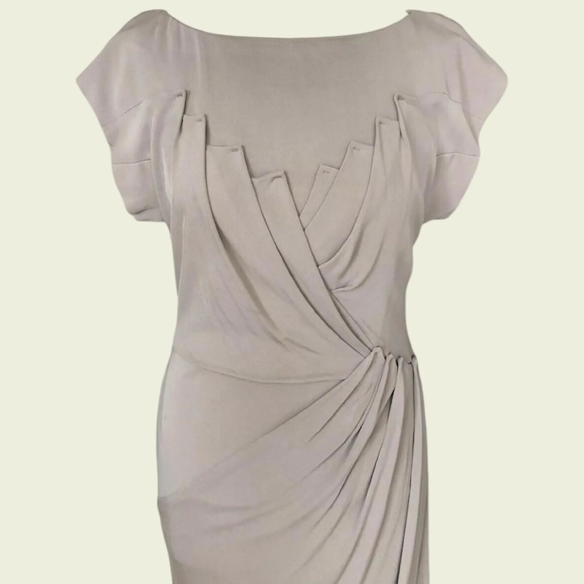 Karen Millen Taupe Jersey Folded Stretch Mini Dress UK 12 US 8 EU 40 - Timelessfashions