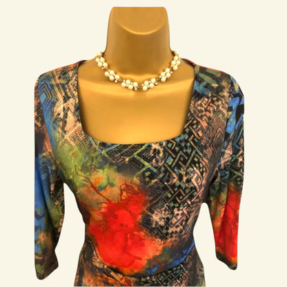Aria Multicoloured 3/4 Sleeve Dress UK 14 US 10 EU 42 - Timelessfashions