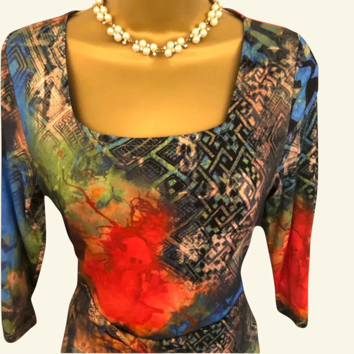 Aria Multicoloured 3/4 Sleeve Dress UK 14 US 10 EU 42 - Timelessfashions