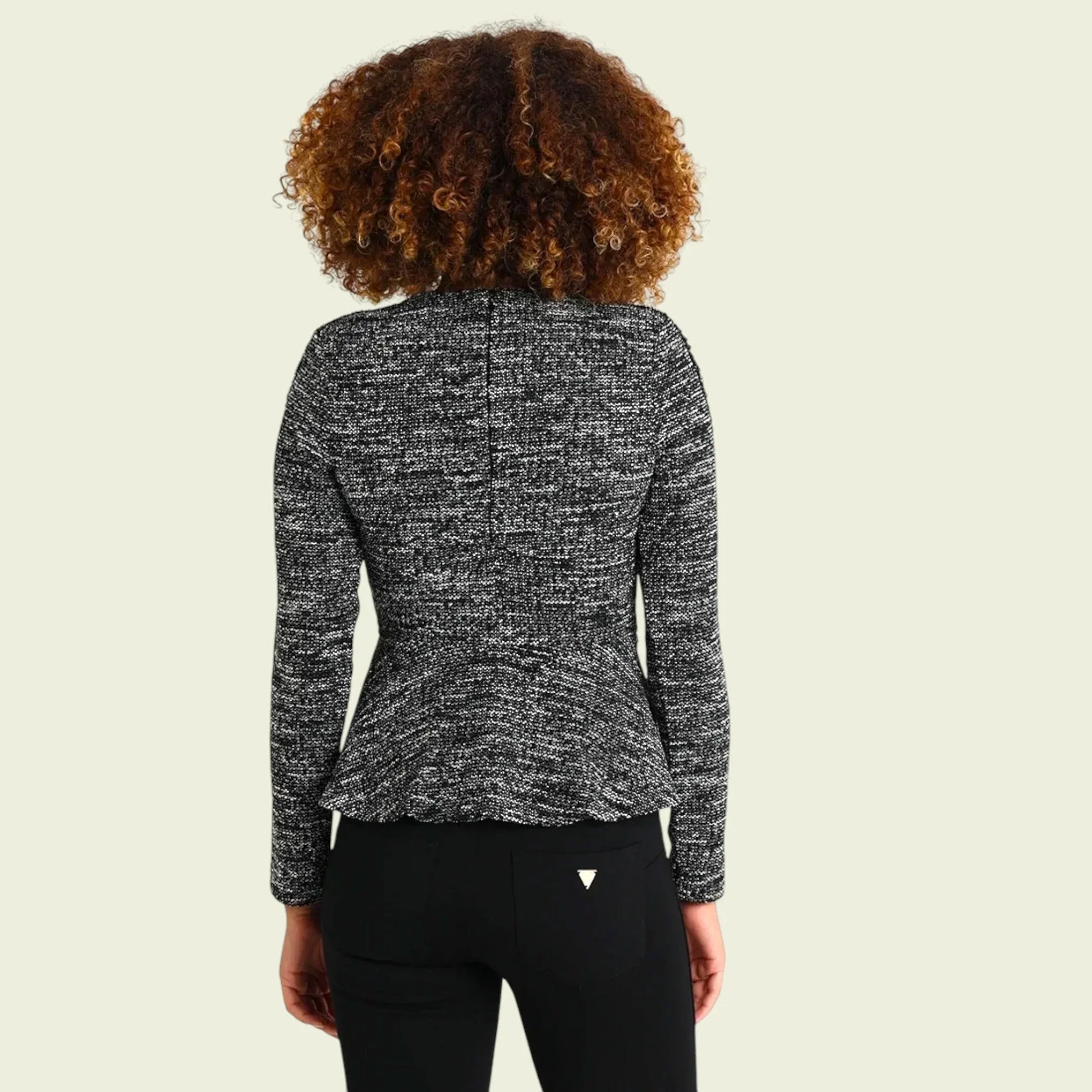 Guess Black & White Chain Detail Peplum Top UK 6 US 2 EU 34 - Timelessfashions