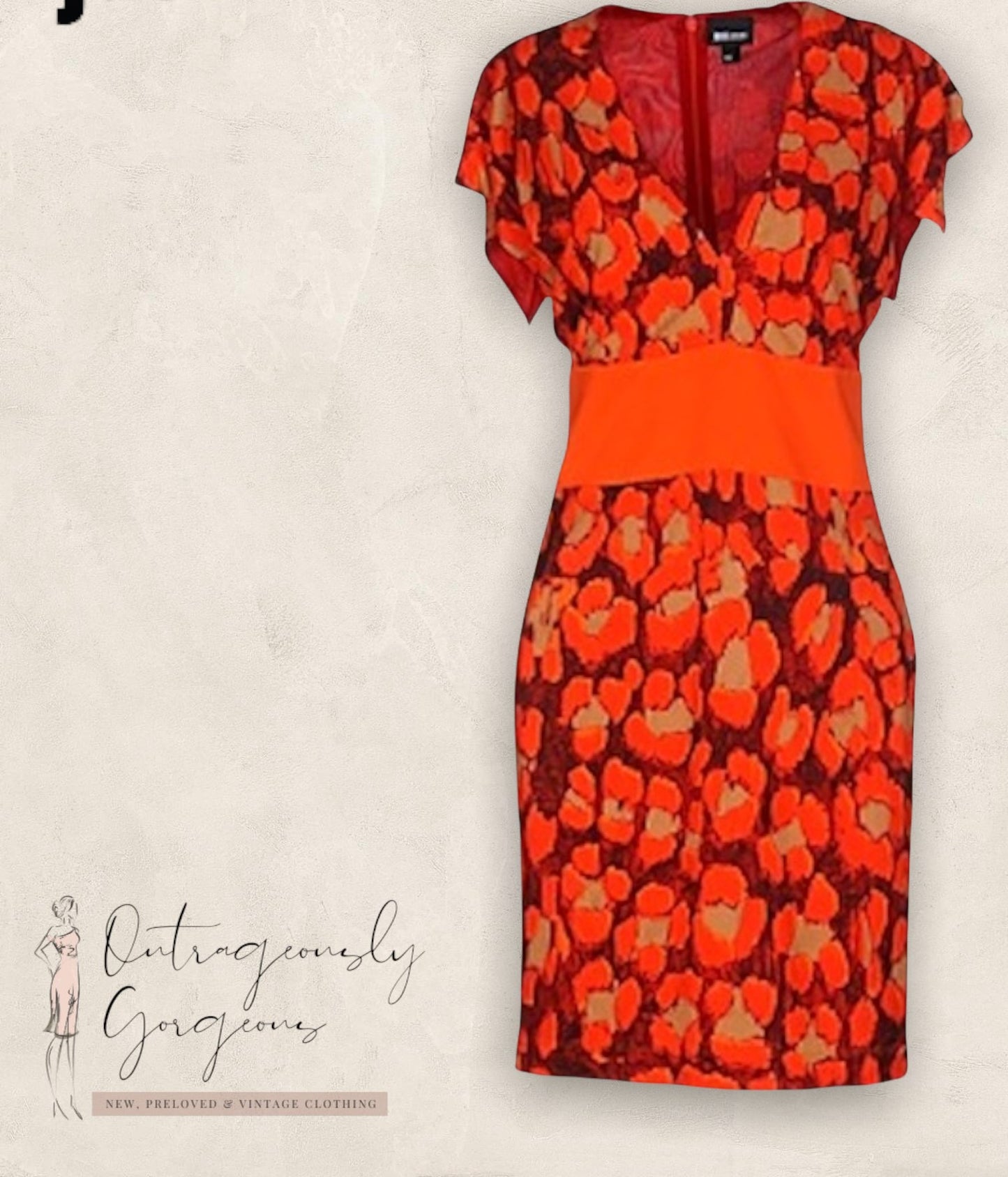 Just Cavalli Orange Deep V-Neck Cap Sleeve Dress IT 40 UK 8 US 4 EU 36 Timeless Fashions