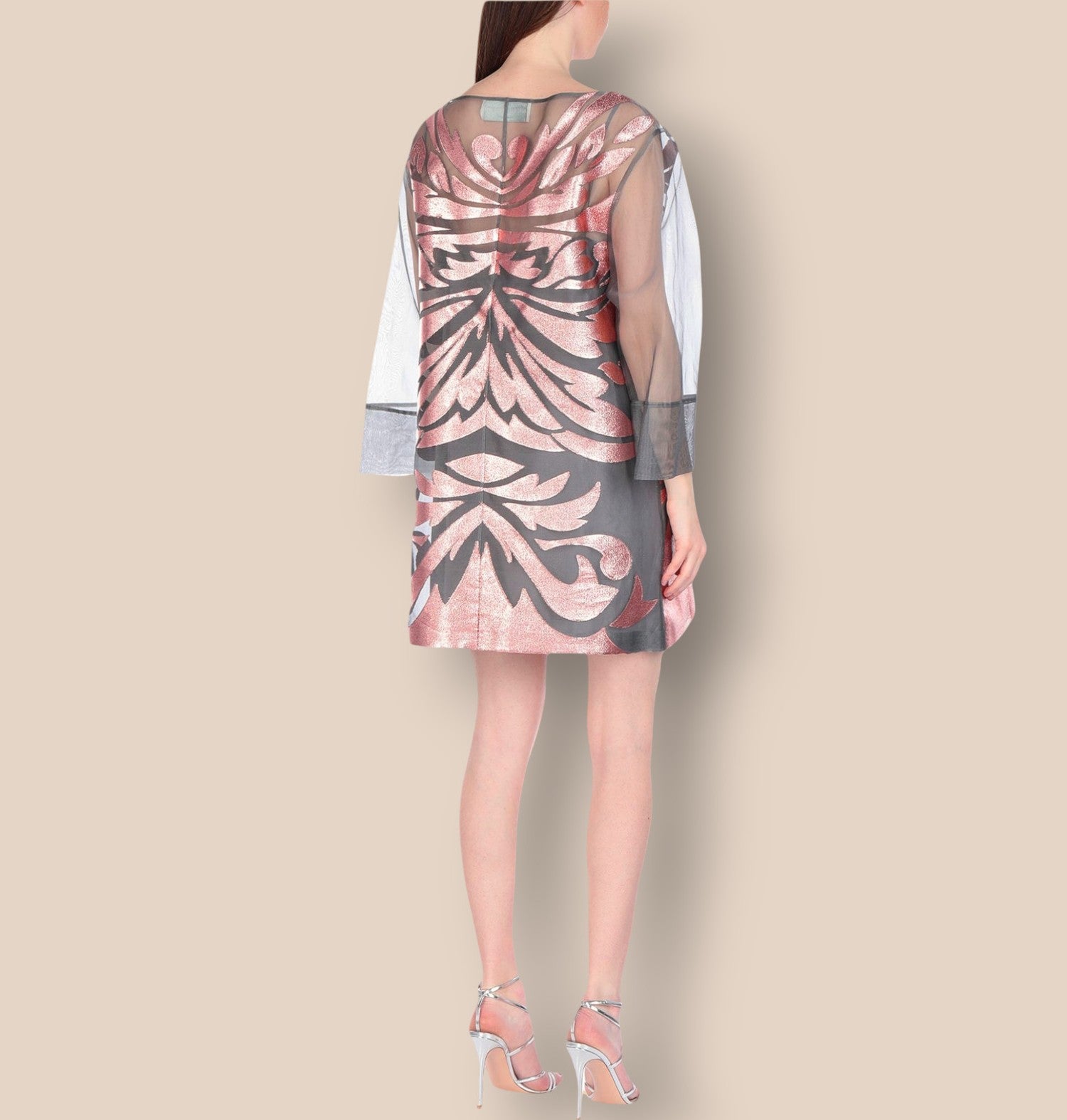 Alberta Ferretti Metallic Copper & Grey Sheer Organza Silk Dress UK 8 US 4 EU 36 Timeless Fashions