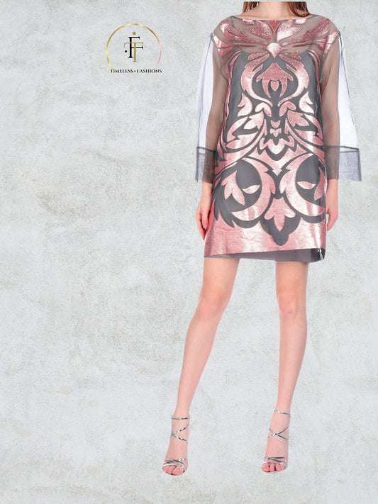 Alberta Ferretti Metallic Copper & Grey Sheer Organza Silk Dress UK 8 US 4 EU 36 RRP £510 Timeless Fashions