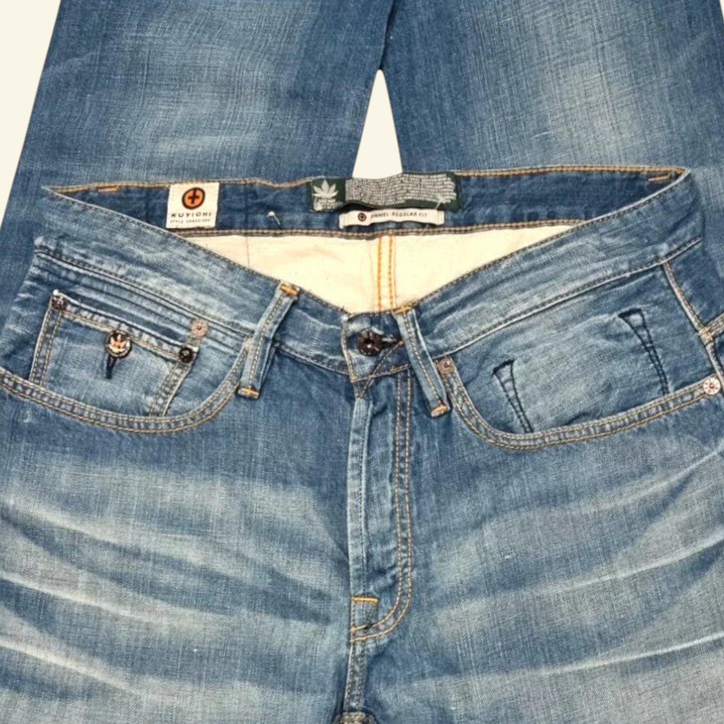 Kuyichi Daniel Men's Blue Regular Fit Straight Leg Faded Denim Jeans W34 L32 - Timelessfashions