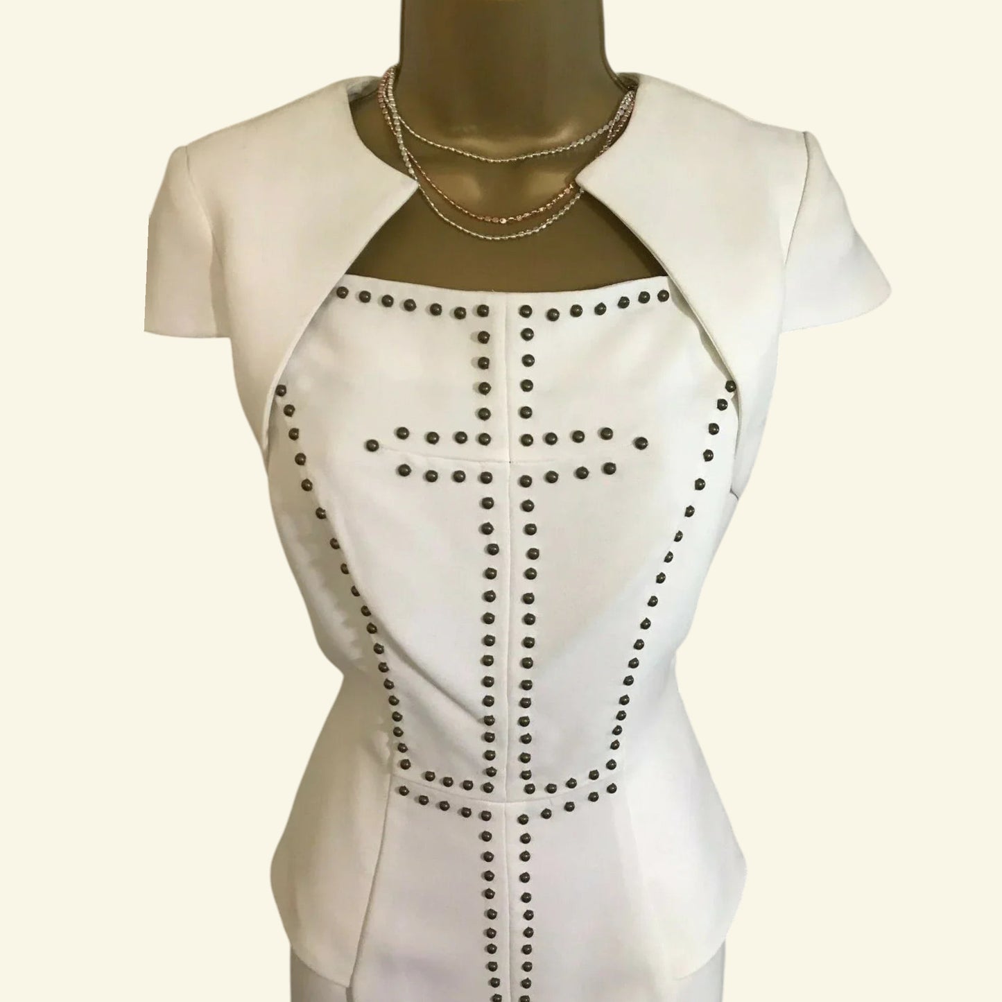 Bourne Ivory Studded Peplum Dress UK 10 US 6 EU 38 - Timelessfashions