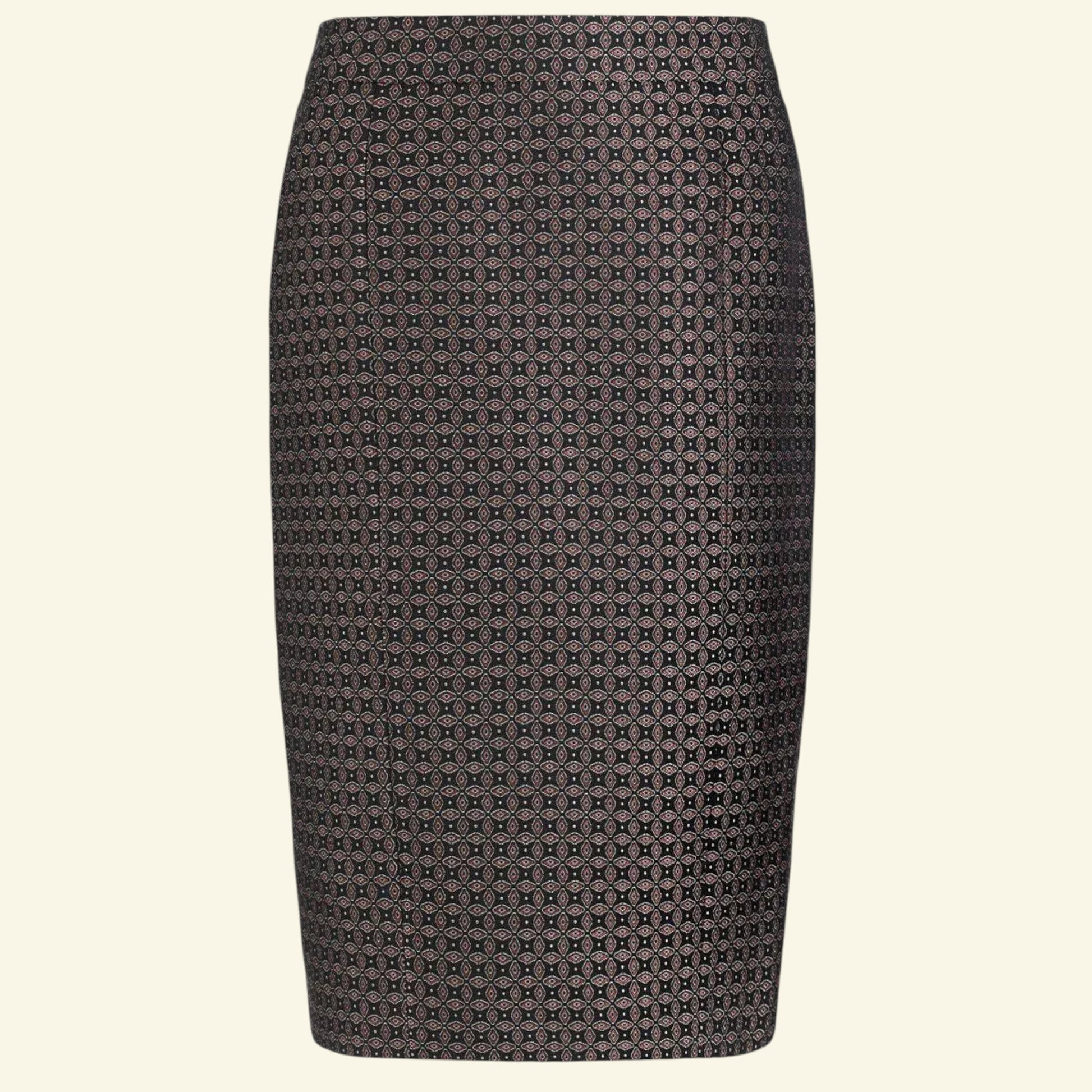 JOSEPH Cravat Jacquard Black Burgundy Pencil Skirt UK 8 - Timelessfashions