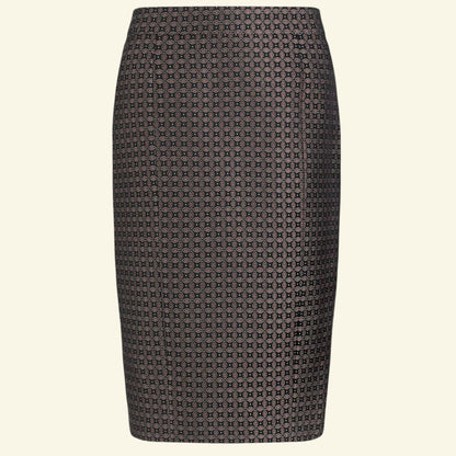 JOSEPH Cravat Jacquard Black Burgundy Pencil Skirt UK 8 - Timelessfashions