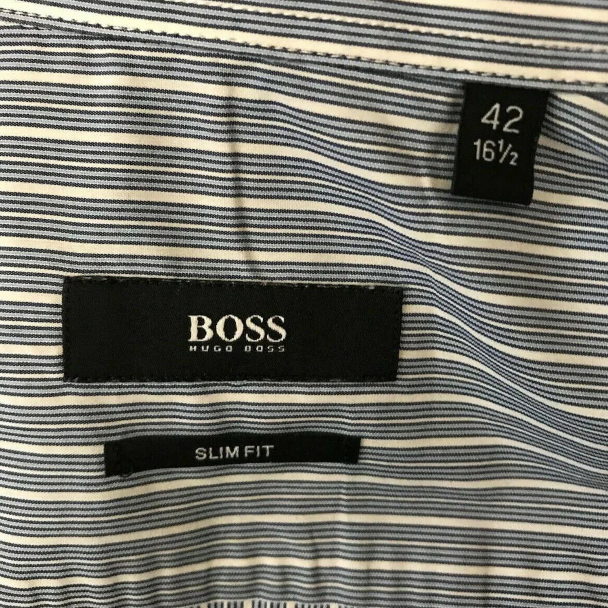 Hugo Boss Mens Blue & White Striped Cotton Shirt Size 42 - Timelessfashions
