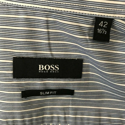 Hugo Boss Mens Blue & White Striped Cotton Shirt Size 42 - Timelessfashions