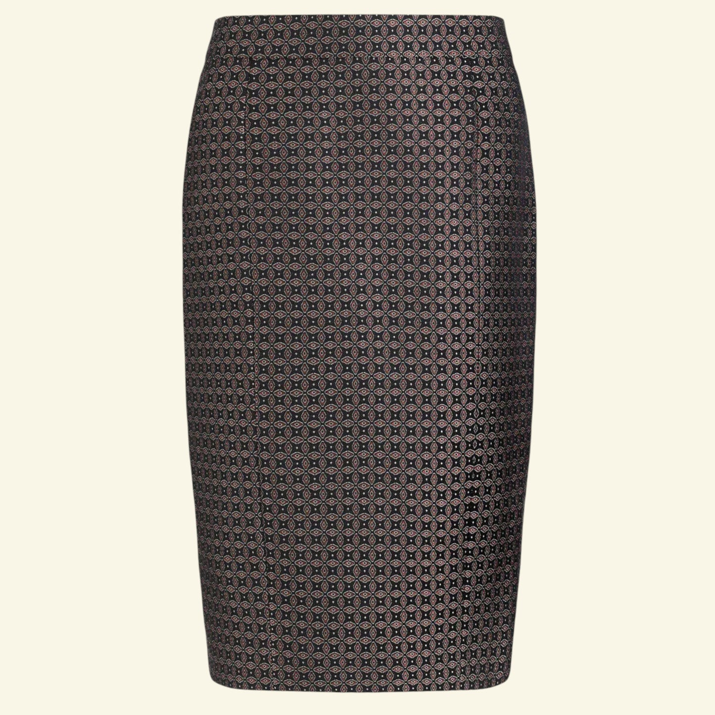 JOSEPH Cravat Jacquard Black Burgundy Pencil Skirt UK 10 US 6 EU 38 - Timelessfashions