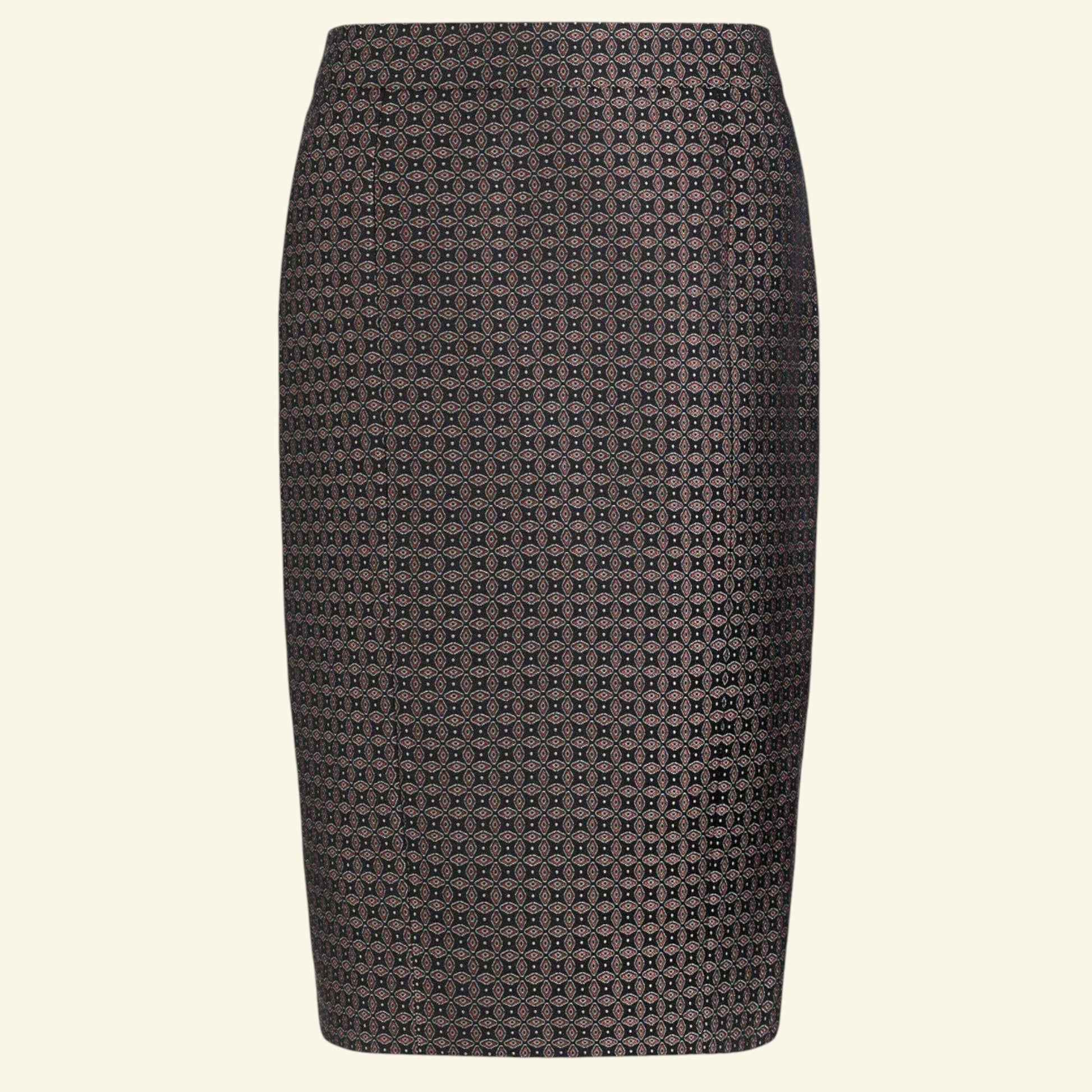 JOSEPH Cravat Jacquard Black Burgundy Pencil Skirt UK 10 US 6 EU 38 - Timelessfashions