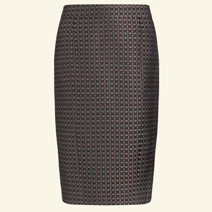 JOSEPH Cravat Jacquard Black Burgundy Pencil Skirt UK 10 US 6 EU 38 - Timelessfashions