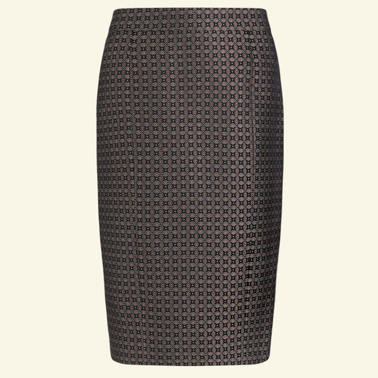JOSEPH Cravat Jacquard Black Burgundy Pencil Skirt UK 10 US 6 EU 38 - Timelessfashions