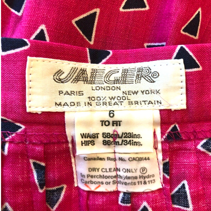 Jaeger Vintage Hot Pink Pleated Wool Skirt UK 6 US 2 EU 34