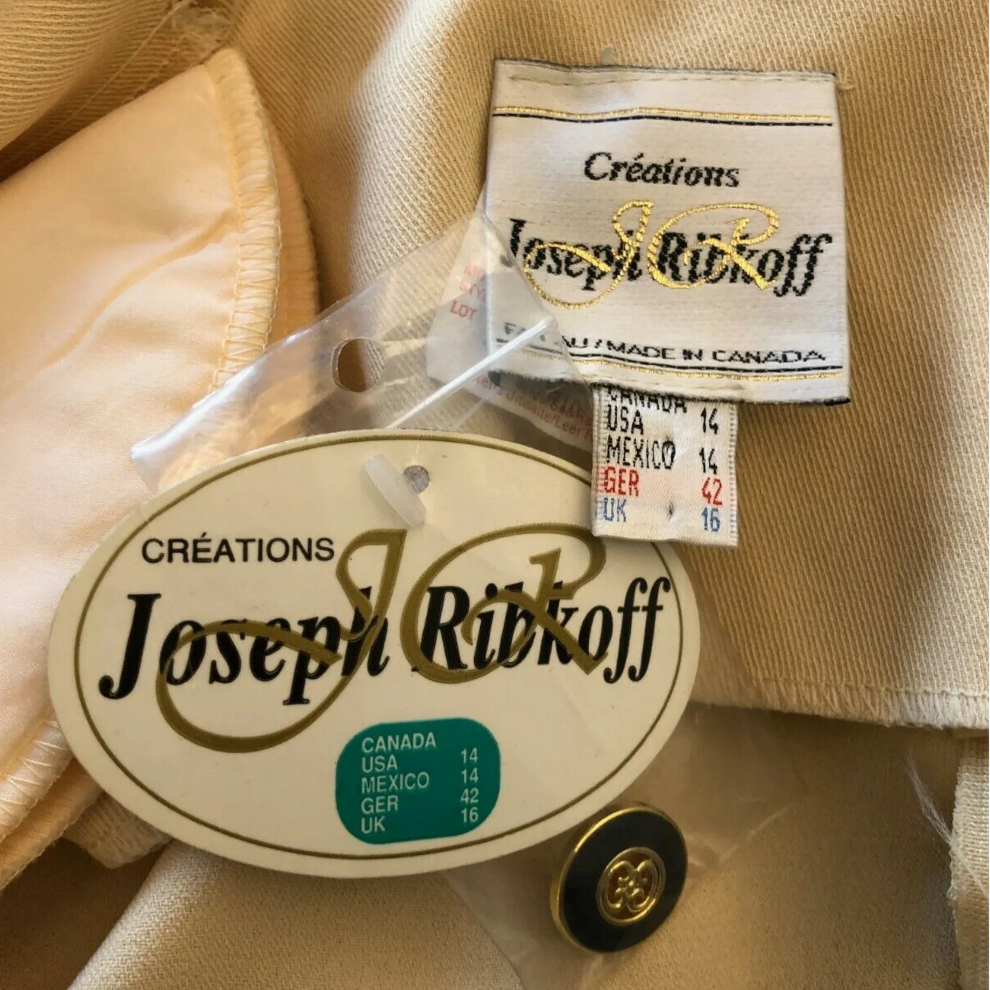 Joseph Ribkoff Vintage Yellow & Navy Short Sleeve Belted Dress UK 16 US 12 EU 44 - Timelessfashions