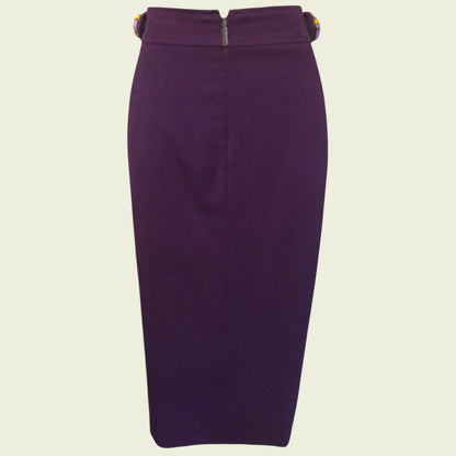 Purple pencil skirt on a beige background