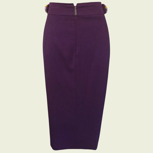 Purple pencil skirt on a beige background