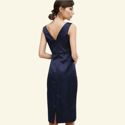 Coast Navy Blue Satin Leticia Heart Neckline Dress UK 10 US 6 EU 38 - Timelessfashions