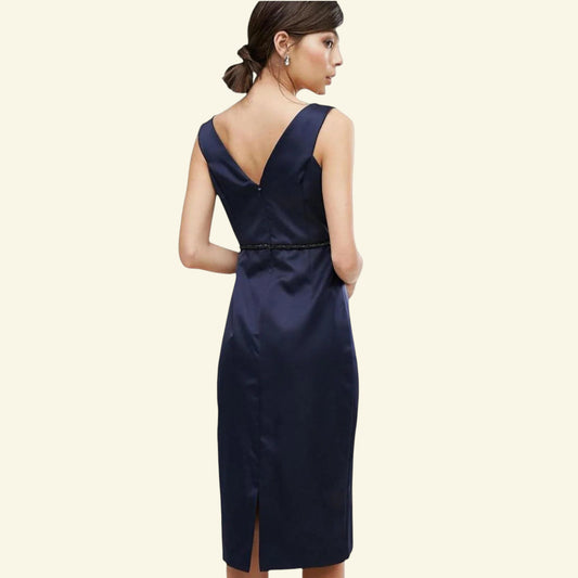 Coast Navy Blue Satin Leticia Heart Neckline Dress UK 10 US 6 EU 38 - Timelessfashions