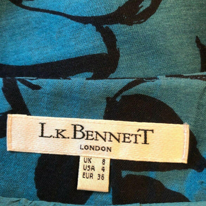 L.K. Bennett Teal & Black Floral Print Wool & Silk Skirt UK 8 US 4 EU 36 - Timelessfashions