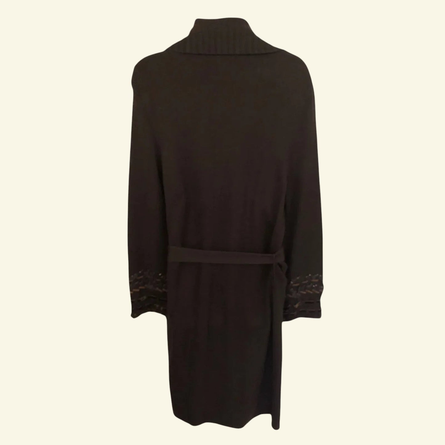 Betty Barclay Long Brown Rabbit Fur Trim Belted Cardigan UK 12 US 8 EU 40 - Timelessfashions