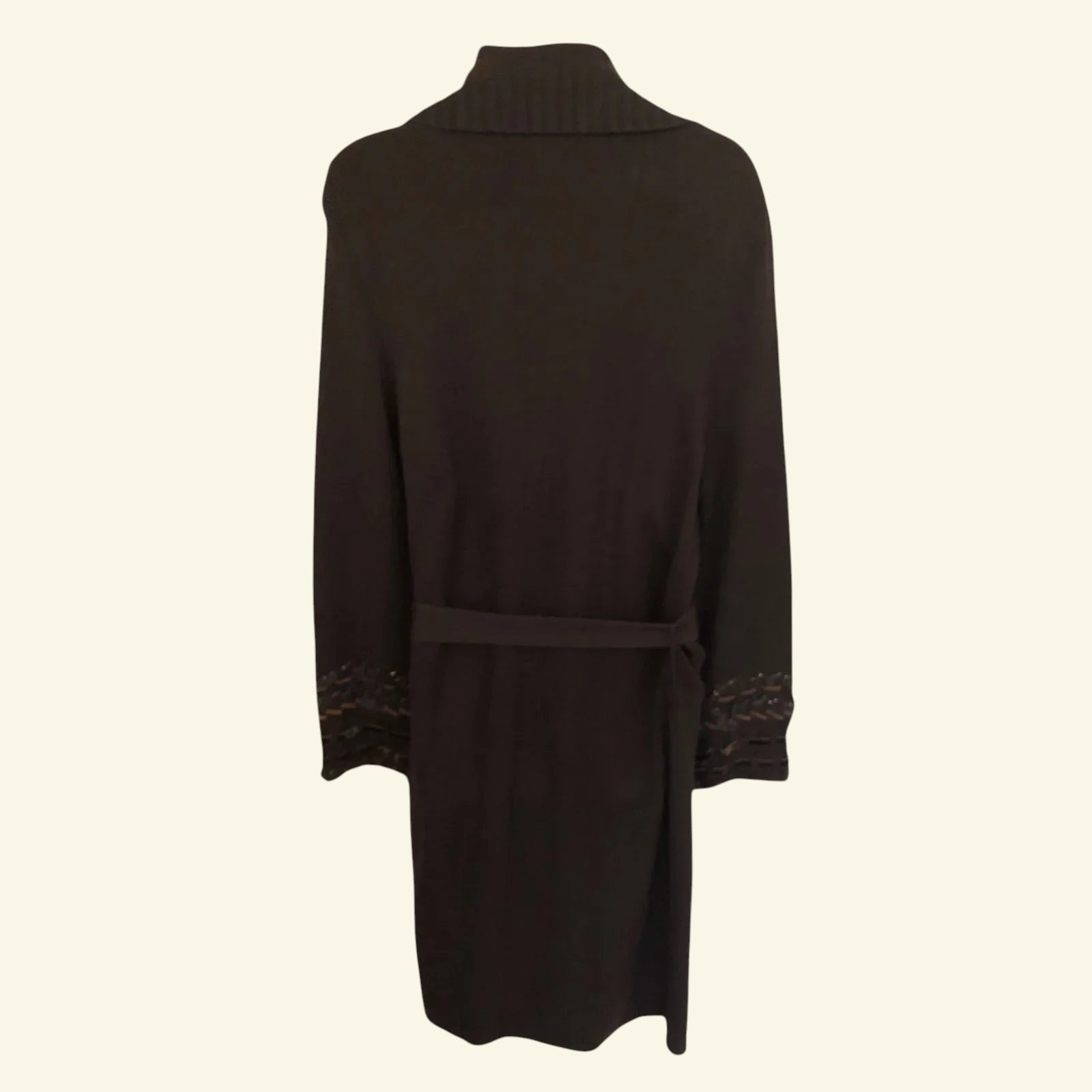 Betty Barclay Long Brown Rabbit Fur Trim Belted Cardigan UK 12 US 8 EU 40 - Timelessfashions