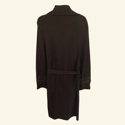 Betty Barclay Long Brown Rabbit Fur Trim Belted Cardigan UK 12 US 8 EU 40 - Timelessfashions