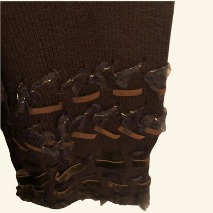 Betty Barclay Long Brown Rabbit Fur Trim Belted Cardigan UK 12 US 8 EU 40 - Timelessfashions