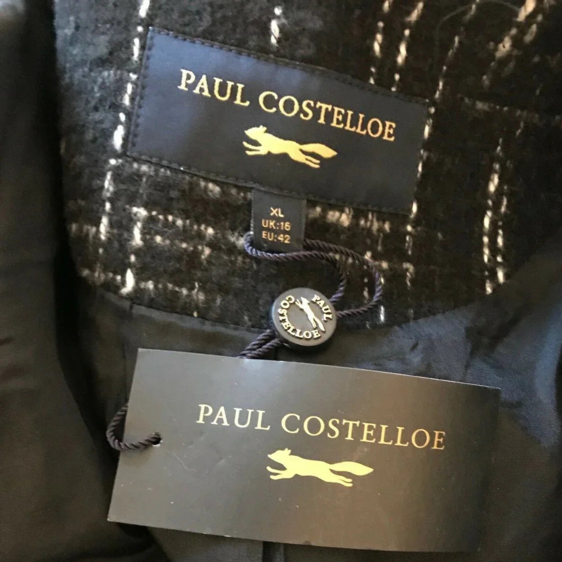 Paul Costelloe Black & White Vintage Zip Wool Blend Jacket UK 16 US 12 EU 44 - Timelessfashions