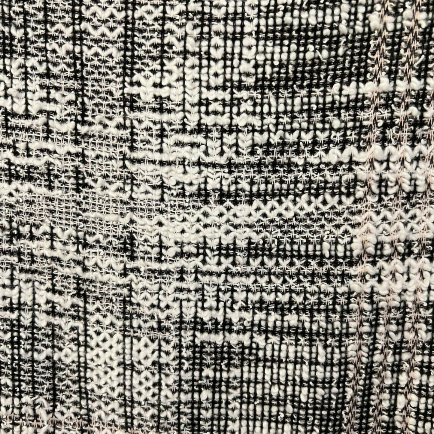 Close-up of a textured fabric with a checkered pattern in black and white.