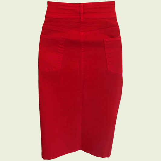 Red pencil skirt on a beige background