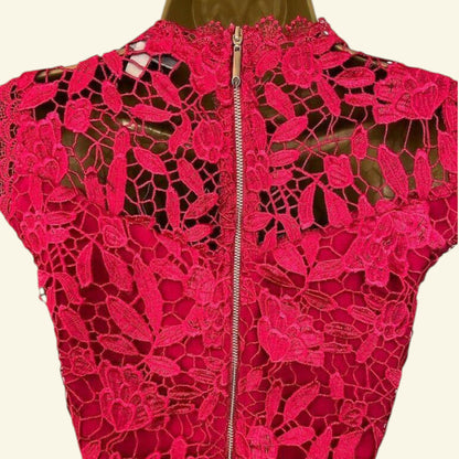 Coast Cerise Pink Crepe, Lace Bodice Pencil Dress UK 10 US 6 EU 38 - Timelessfashions