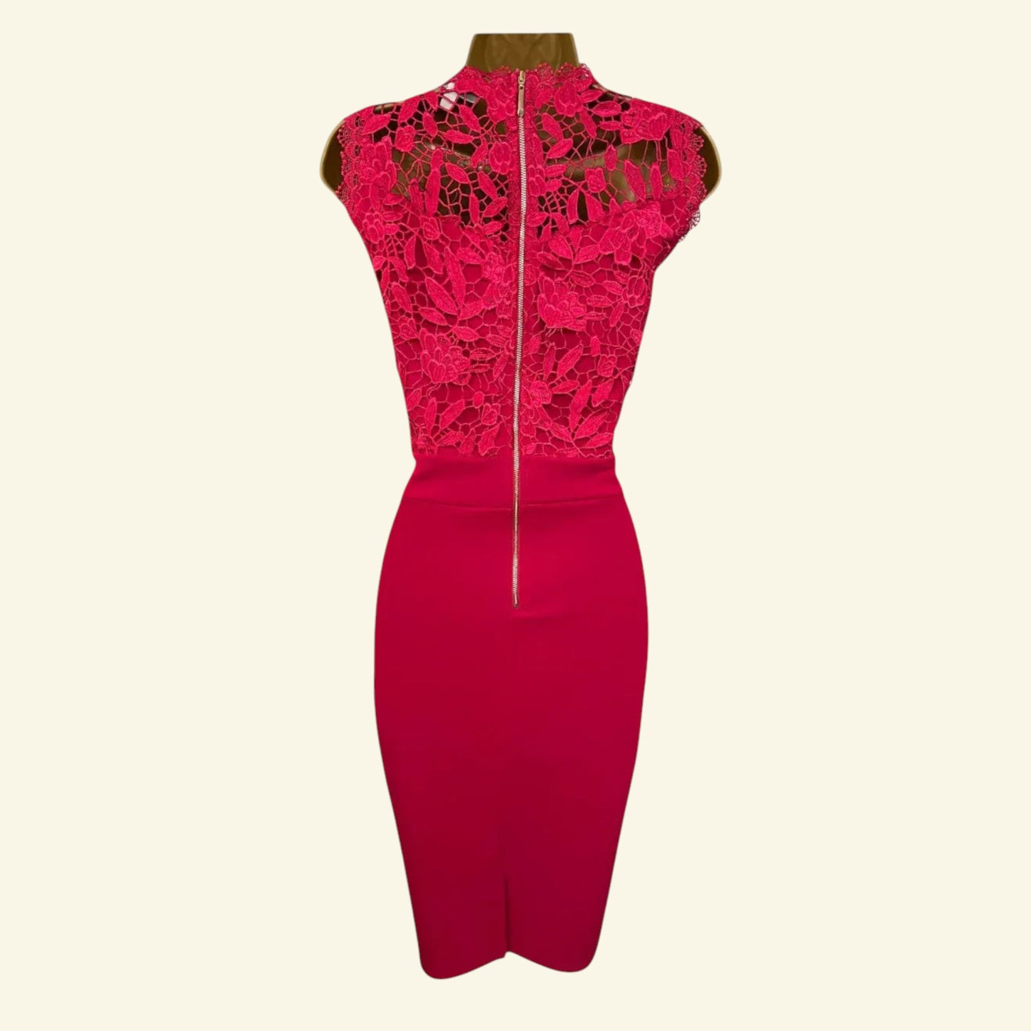 Coast Cerise Pink Crepe, Lace Bodice Pencil Dress UK 10 US 6 EU 38 - Timelessfashions
