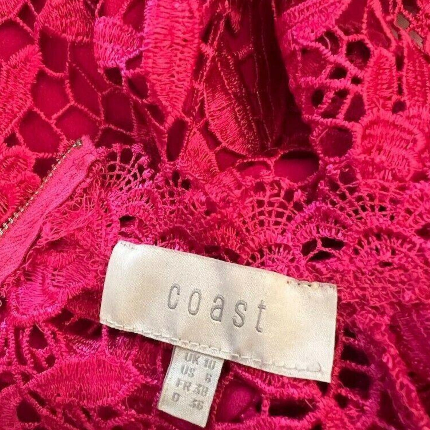 Coast Cerise Pink Crepe, Lace Bodice Pencil Dress UK 10 US 6 EU 38 - Timelessfashions