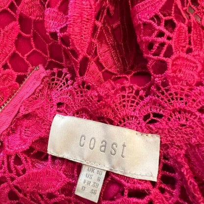 Coast Cerise Pink Crepe, Lace Bodice Pencil Dress UK 10 US 6 EU 38 - Timelessfashions