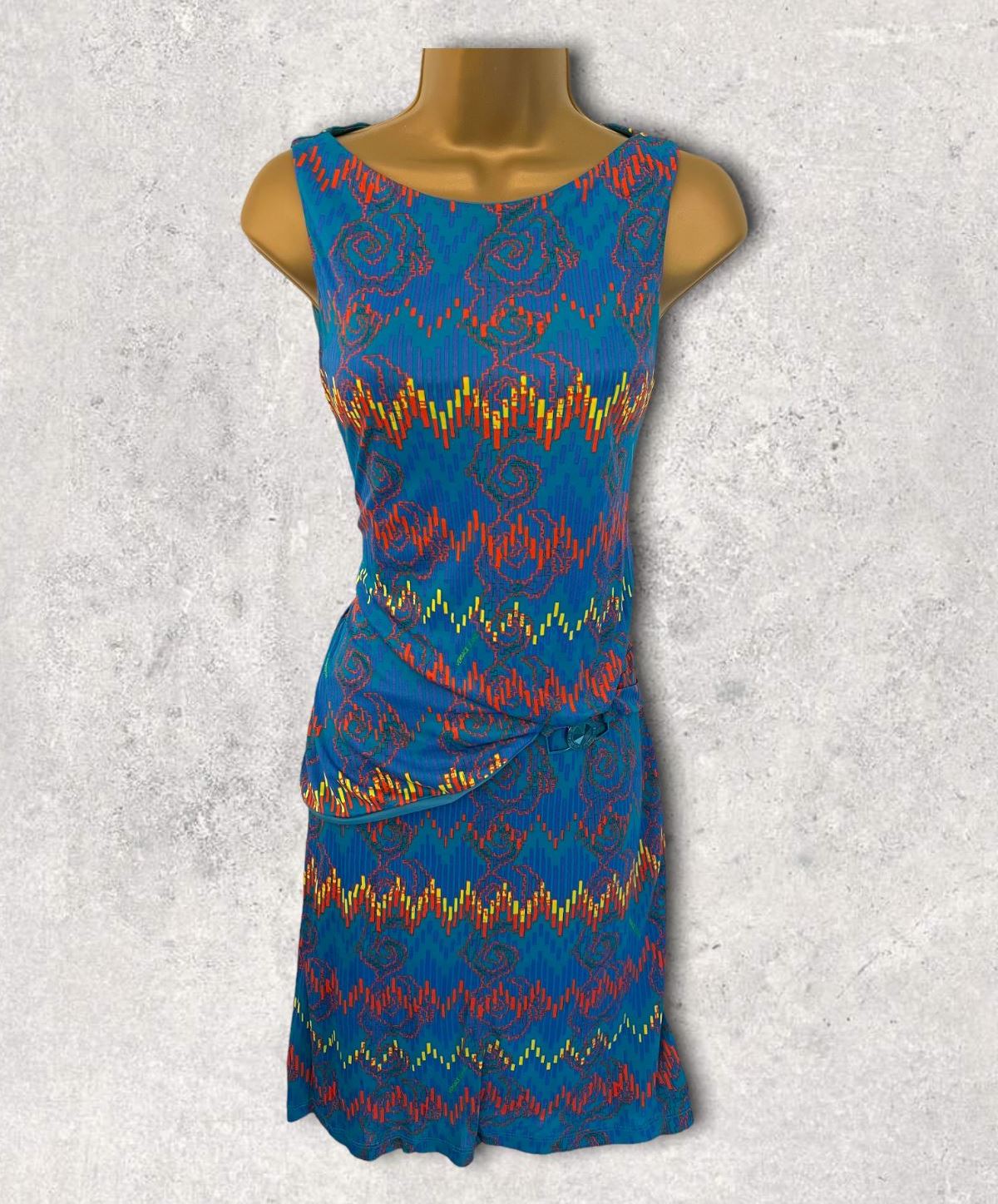 Versace Jeans Womens Turquoise Geometric Print Silky Mini Dress UK 8 US 4 EU 36 IT 40 Timeless Fashions