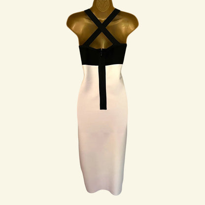 Coast Black & White Front Split Crossover Back Bodycon Dress UK 10/12 EU 38/40 - Timelessfashions